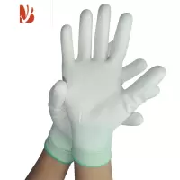 三维工匠劳保尼龙pu凃指凃掌手套薄款家务生活耐磨工作纯白手套透气涂层 白色涂掌(12双) L