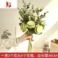 三维工匠仿真玫瑰花束客厅橱柜茶几摆件电视柜装饰假花摆设婚庆拍摄手捧花 绿色一束 (长款) 尤加利玫瑰束仿真植物