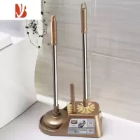 三维工匠家用马桶刷吸皮搋子带底座套装清洁疏通器长柄不锈钢洗厕所刷子