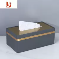 三维工匠纸巾盒客厅简约现代轻奢创意餐巾纸盒大理石纹抽纸盒酒店定制logo 灰色 金边纸盒金属盖灰