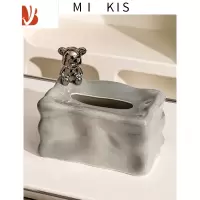 三维工匠ins纸巾盒客厅家用茶几奶油风创意陶瓷餐桌抽纸盒高级感餐巾纸盒 小熊冰川纸巾盒-灰色