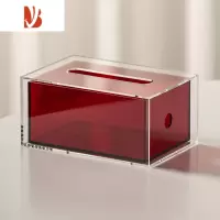 三维工匠轻奢炫彩双层亚克力纸巾盒客厅抽纸盒桌面摆件餐巾纸收纳盒 红色纸巾盒