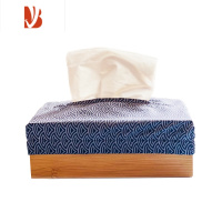 三维工匠竹加棉长款纸巾盒竹制麻布艺中式抽纸盒创意简约家用民宿日式纸盒 海波纹