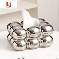 三维工匠奶油风棉花糖纸巾盒摆件现代轻奢家用客厅创意茶几陶瓷抽纸盒 新款棉花糖陶瓷纸巾盒[银色]