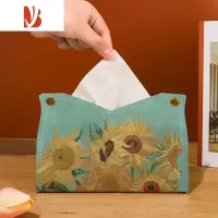 三维工匠车载轻奢风纸巾盒抽纸盒家用桌面纸抽收纳盒餐高级感纸巾盒油画￥ 油画向日葵-抽纸盒-优质版★