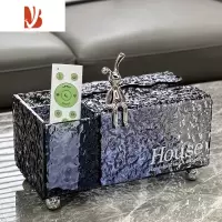三维工匠轻奢家用纸巾盒置物架收纳抽纸盒免打孔壁挂式防水创意可壁挂 台面收纳款蓝色
