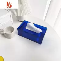 三维工匠ins风网红亚克力纸巾盒轻奢洗脸巾收纳盒下沉客厅餐巾抽纸盒定制 克莱因蓝(纯净无印刷款) 沉盖式