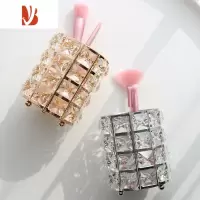 三维工匠北欧水晶纸巾盒轻奢创意网红餐桌欧式客厅家用抽纸盒收纳装饰 化妆笔筒方格金色+银色