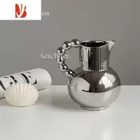 三维工匠创意奶油陶瓷纸巾盒客厅家用桌面收纳抽纸简约轻奢高级感餐桌 1092壶形花瓶[银色]