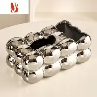 三维工匠轻奢纸巾盒家用客厅创意云朵抽纸盒带遥控器奶油棉花糖陶瓷收纳盒 [银色]棉花糖纸巾盒收纳