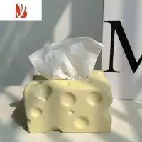 三维工匠奶酪趣味纸巾盒家用客厅茶几网红轻奢陶瓷桌面装饰抽纸盒卧室摆件 奶黄色 奶酪纸巾盒