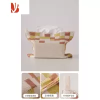 三维工匠纸巾袋家用客厅简约床头创意针织纸巾盒抽纸套车载轻奢抽纸袋 粉芥棋盘格针织棉线纸巾袋 [21*26cm]