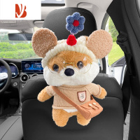 三维工匠车载纸巾盒挂式创意可爱车用抽纸盒卡通公仔汽车扶手箱纸巾挂袋女 蓝色花朵柴犬