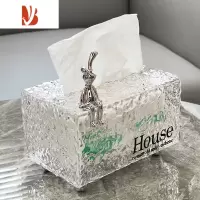 三维工匠ins风抽纸盒轻奢家用客厅茶几餐巾纸盒子创意壁挂收纳纸巾盒 冰川纹-透明[台面款]