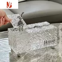 三维工匠ins风抽纸盒轻奢家用客厅茶几餐巾纸盒子创意壁挂收纳纸巾盒 冰川纹纸巾盒+收纳带盖-透明