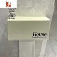 三维工匠卫生间纸巾盒壁挂式厕所抽纸盒免打孔厕纸架洗手间卷纸置物架 奶白色卫生间纸巾盒[小熊款]