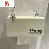 三维工匠卫生间纸巾盒壁挂式厕所抽纸盒免打孔厕纸架洗手间卷纸置物架 奶白色卫生间纸巾盒[小兔款]