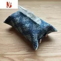三维工匠文手作 挂式纸巾盒纸巾袋抽纸袋客厅卧室汽车植物蓝染老土布手工 深蓝色4 蓝染4