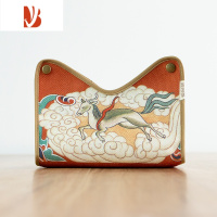 三维工匠爱奇葩中式布艺纸巾盒茶室客厅餐厅轻奢多抽纸盒收纳袋 敦煌瑞兽-苋菜红-抽纸盒 暗扣多功能款