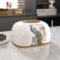 三维工匠新款北欧纸巾盒客厅家用茶几实用创意轻奢简约现代陶瓷抽纸盒 白色椭圆孔雀款(送底板)