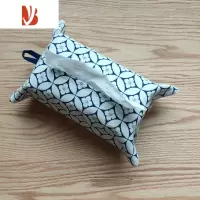 三维工匠文手作 挂式纸巾盒纸巾袋抽纸袋客厅卧室汽车植物蓝染老土布手工 深蓝色3 蓝染印花3