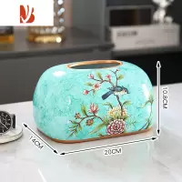 三维工匠新款北欧纸巾盒客厅家用茶几实用创意轻奢简约现代陶瓷抽纸盒 蓝色椭圆喜鹊款(送底板)