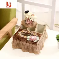 三维工匠布艺多纸巾盒抽纸盒客厅欧式遥控器收纳盒唯美流苏纸巾盒茶几 花颜熊咖色中号多功能