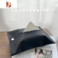 三维工匠皮革纸巾盒轻奢客厅茶几餐巾盒黄灰色家用编制收纳创意抽纸盒 黑色 24/17