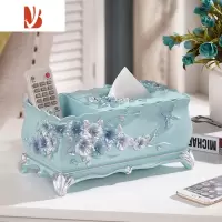 三维工匠欧式树脂纸巾盒客厅抽纸盒创意纸抽盒遥控器收纳盒家用纸巾筒 漱格-016蓝纸巾盒