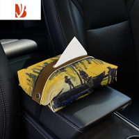 三维工匠梵高创意风景车载纸巾盒汽车创意椅背纸巾包车内扶手箱多纸抽 多用皮革抽纸盒-梵高创意风景4