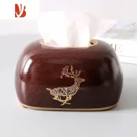三维工匠北欧简约纸巾盒轻奢客厅餐厅家用创意陶瓷卧室少女可爱纸抽餐巾盒 棕红(面包款)