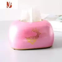 三维工匠北欧简约纸巾盒轻奢客厅餐厅家用创意陶瓷卧室少女可爱纸抽餐巾盒 粉红(面包款)