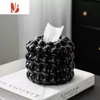 三维工匠棉花糖北欧陶瓷纸巾盒抽纸盒家用客厅茶几收纳装饰餐巾纸盒纸抽盒 圆形棉花糖纸巾盒-黑色