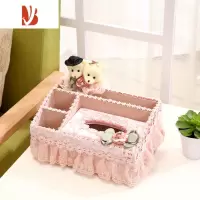 三维工匠纸巾盒抽纸盒家用客厅餐厅可爱茶几遥控器收纳盒布艺纸抽盒简约 花颜熊粉色大号多功能纸巾盒、
