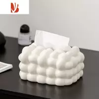 三维工匠棉花糖北欧陶瓷纸巾盒抽纸盒家用客厅茶几收纳装饰餐巾纸盒纸抽盒 方形棉花糖纸巾盒-奶油白