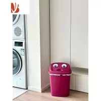 三维工匠绿色垃圾桶大眼睛可爱家用翻盖式大容量翻盖垃圾桶卫生间大号纸篓