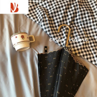 敬平小清新蝴蝶结刺绣花边弯钩长柄伞遮阳黑胶太阳伞