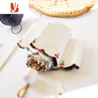 敬平日系刺绣樱桃五折伞小巧遮阳伞防晒女便携两用黑胶太阳伞