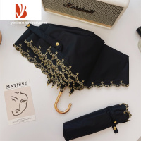 敬平轻量遮阳伞刺绣女弯钩太阳伞折叠晴雨伞黑胶两用防晒