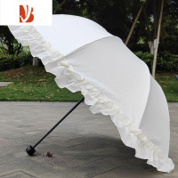 敬平米白色三折太阳伞荷叶边蕾丝防晒遮阳晴雨伞超大纯色小清新洋伞