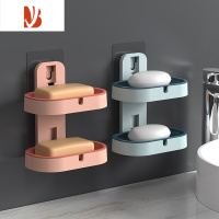 三维工匠香皂盒壁挂式免打孔沥水置物架双层大号家用浴室卫生间创意肥皂盒 2个实惠装[粉色+浅蓝 /双层/免打孔]