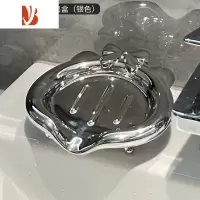 三维工匠卫生间轻奢双层肥皂盒肥皂架陶瓷香皂盒置物架壁挂式排水沥水皂盒 单层蝴蝶结肥皂盒(银色)