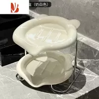 三维工匠卫生间轻奢双层肥皂盒肥皂架陶瓷香皂盒置物架壁挂式排水沥水皂盒 双层小熊肥皂盒(奶白色)