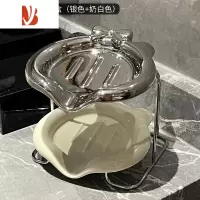 三维工匠卫生间轻奢双层肥皂盒肥皂架陶瓷香皂盒置物架壁挂式排水沥水皂盒 双层混色肥皂盒(银色+奶白色)