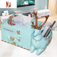 三维工匠客厅轻奢创意多遥控器收纳盒桌面装饰摆件 北欧母子鹿天蓝色