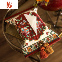 三维工匠迤逦节日红色复古轻奢车载纸巾盒客厅纸巾套纸巾袋布艺套 A