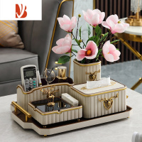 三维工匠简约客厅茶几装饰纸巾盒酒店前台创意收纳抽纸盒托盘套装摆件 花筒带花五件套