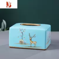 三维工匠创意北欧风ins陶瓷纸巾盒轻奢家用欧式现代客厅餐厅装饰抽纸巾盒 一路福星纸巾盒[方形]