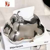三维工匠北欧轻奢餐桌茶几纸巾盒家用客厅抽纸盒摆件装饰品收纳盒餐巾纸盒 云朵兔子纸巾盒(银色)