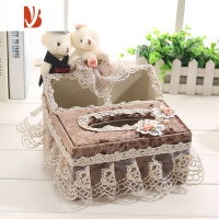 三维工匠布艺纸巾盒客厅轻奢多创意遥控器收纳盒家用茶几桌面抽纸盒子 恩爱熊2合1(中号)咖色